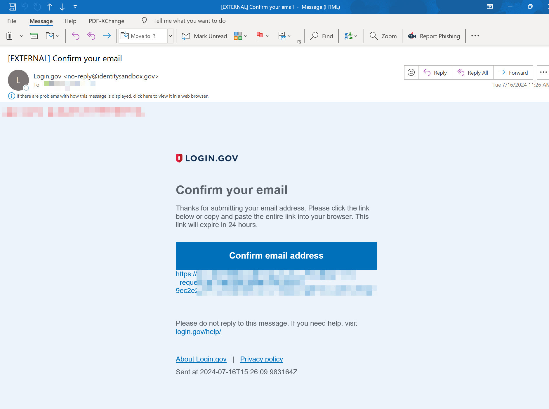 Login.gov - confirm your email address - email message